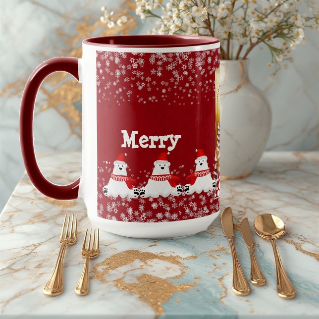 Eisbär Weihnachtskerzenbaum Winterschneeflocke Tasse (Polar Bear Christmas Candle Tree Winter Snowflake Mug)