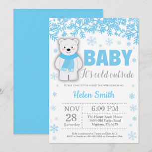 Eisbär Winter Blau Junge Baby Shower Schneeflocke Einladung