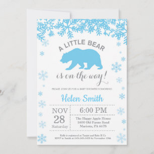 Eisbär Winter Blau Junge Baby Shower Schneeflocke Einladung