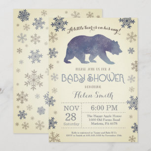 Eisbär Winter Blau Junge Baby Shower Schneeflocke Einladung