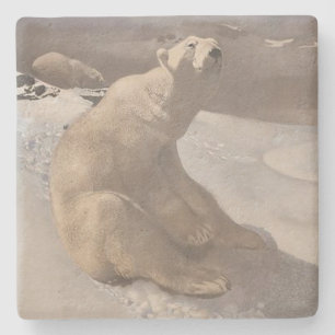 Eisbär Winter Schnee Vintage-Illustration grau Steinuntersetzer