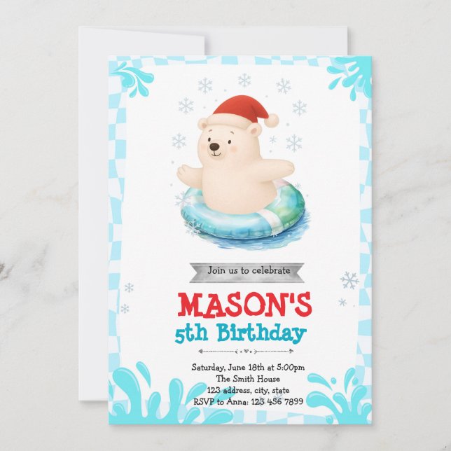 Eisbär Winterpool Party Einladung (Vorderseite)