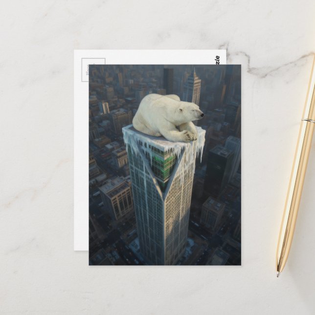 Eisbär-Wolkenkratzer schmilzt Eis globale Erwärmun Postkarte (Vorderseite/Rückseite Beispiel)