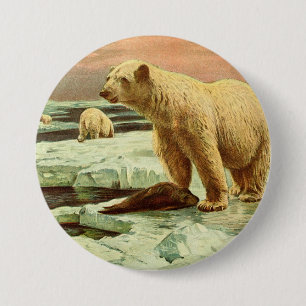Eisbären auf Gletschern, Vintage Kunst des 20. Jah Button