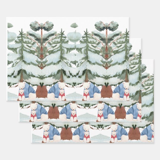 Eisbären im Schneewald Geschenkpapier Set (Set)