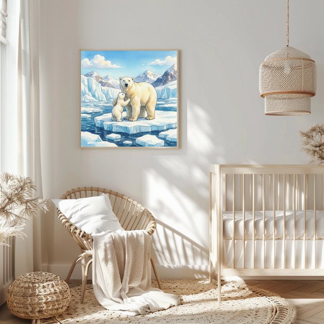Eisbären-Mutter-und-Kind-Kinderstube Poster (Von Creator hochgeladen)
