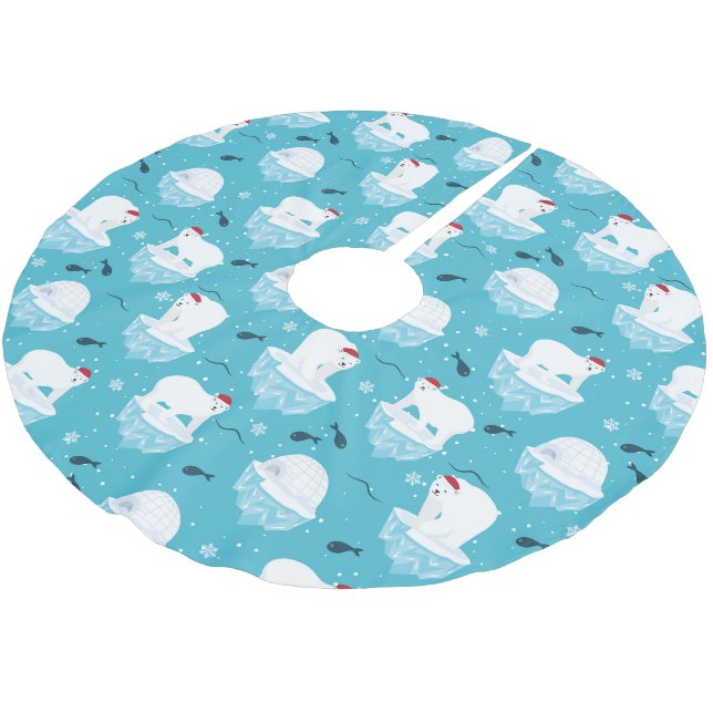Eisbären-Party Polyester Weihnachtsbaumdecke (Schrägansicht)