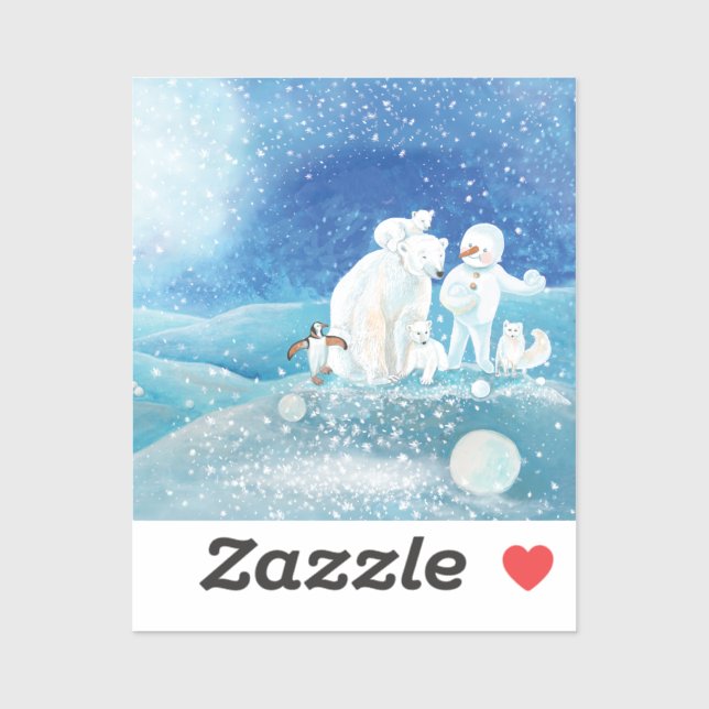 Eisbären, Polar Fox, Kaiserpinguin und Snowman Aufkleber (Blatt)