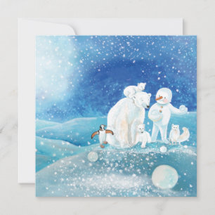 Eisbären, Polar Fox, Kaiserpinguin und Snowman Feiertagskarte
