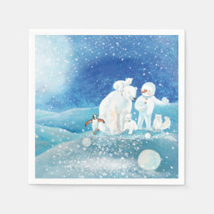 Eisbären, Polar Fox, Kaiserpinguin und Snowman Serviette