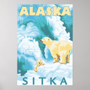 Eisbären u. CUB - Sitka, Alaska Poster