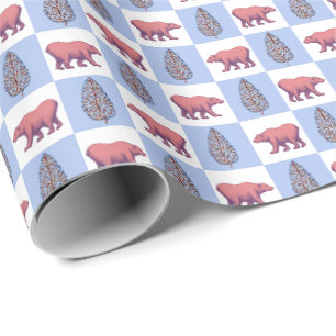 Eisbären und Blockdruck-Topiari-Wrap-Papier Geschenkpapier