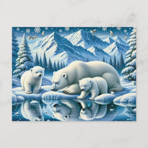 Eisbären und schneebedeckte Winterbilder Postkarte