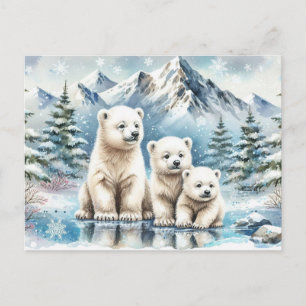 Eisbären und schneebedeckte Winterbilder Postkarte