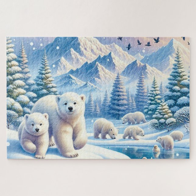Eisbären und schneebedeckte Winterbilder Puzzle (Horizontal)