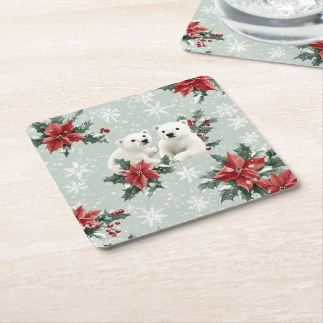 Eisbären und Schneeflocken Frohe Weihnachten Rechteckiger Pappuntersetzer (angewinkelt)
