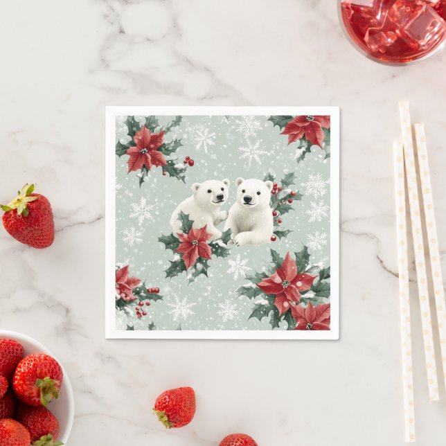 Eisbären und Schneeflocken Frohe Weihnachten Serviette (Beispiel)