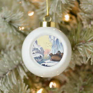 Eisbären, Walrosse und Robben Keramik Kugel-Ornament