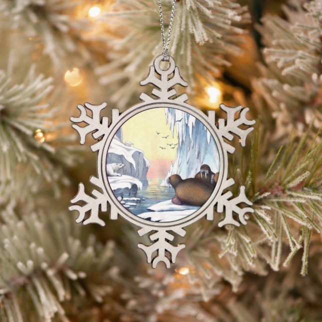 Eisbären, Walrus und Siegel Schneeflocken Zinn-Ornament (Baum)