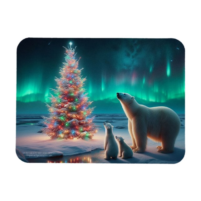 Eisbärmutter Junge Weihnachtsbaum Aurora Borealis Magnet (Horizontal)