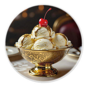Eisbecher mit Goldsirup Keramikknauf