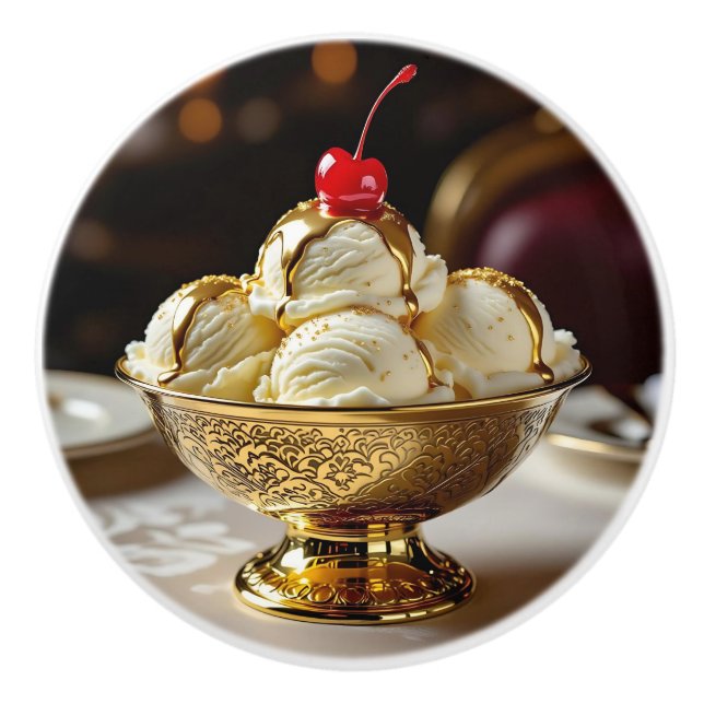 Eisbecher mit Goldsirup   Keramikknauf (Vorderseite)