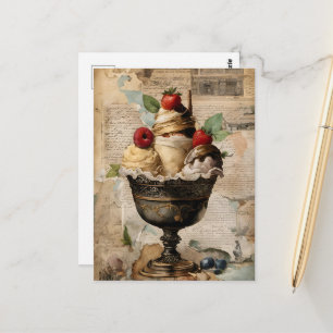 Eisbecher und Obst Vintage-Collage Postkarte