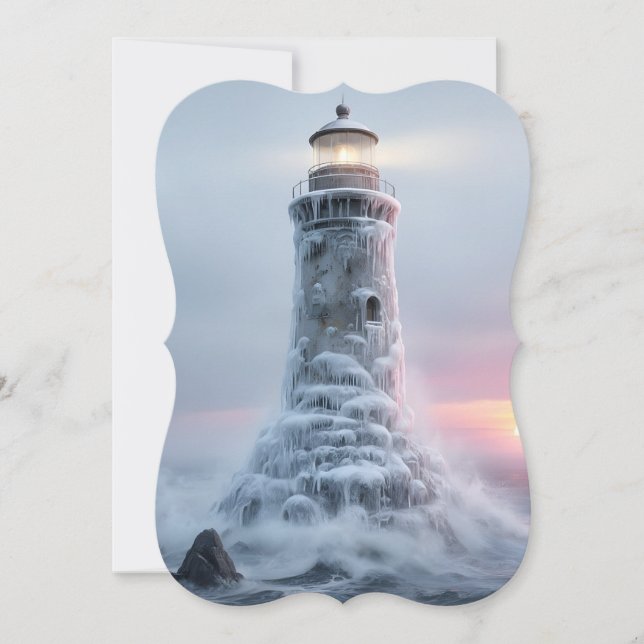 Eisbedeckter Leuchtturm  Feiertagskarte (Vorderseite)
