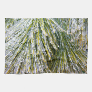 Eisbeschichtete Kiefernneedles Winter Botanisch Geschirrtuch