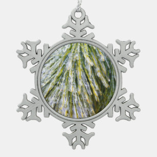 Eisbeschichtete Kiefernneedles Winter Botanisch Schneeflocken Zinn-Ornament