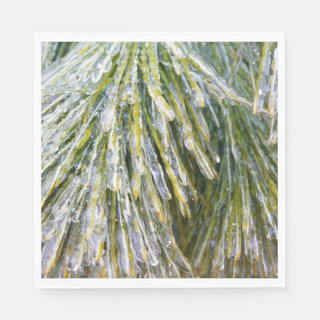 Eisbeschichtete Kiefernneedles Winter Botanisch Serviette (Vorderseite)