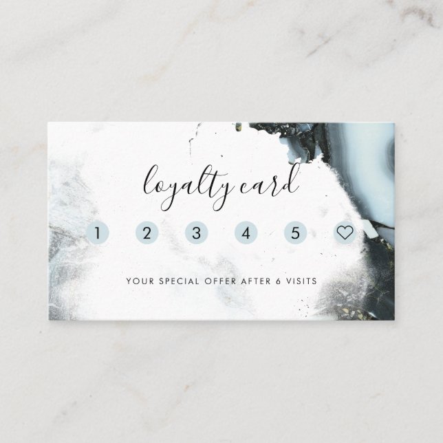 Eisblau, graue schwarze Marmorplatte Hintergrund 6 Treuekarte (Vorderseite)
