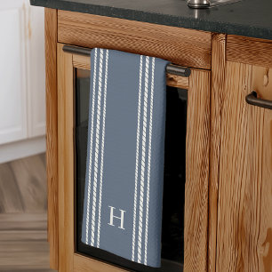 Eisblau Monogramm für den klassischen Seilstreif Geschirrtuch