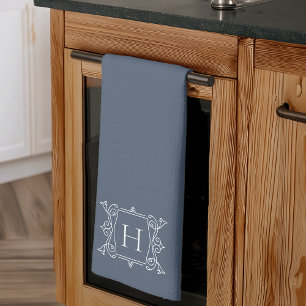 Eisblau Vintag Frame Monogram Geschirrtuch