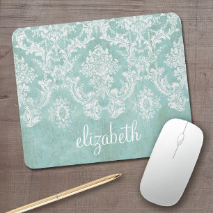 Eisblau Vintager Damast Muster mit grungy Finish Mousepad