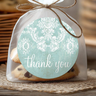 Eisblau Vintager Damast Muster mit grungy Finish Runder Aufkleber