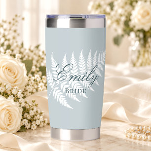 Eisblau Weiße Farn Elegante Pastell Hochzeitsbraut Thermobecher
