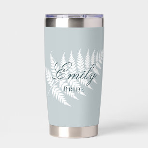 Eisblau Weiße Farn Elegante Pastell-Hochzeitsbraut Thermobecher