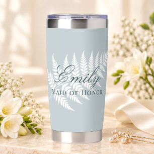 Eisblau-weiße Farn-Eleganz für die Trauzeugin Thermobecher