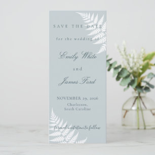 Eisblau Weiße Farne 4x9,25 Einfach Elegant Save The Date