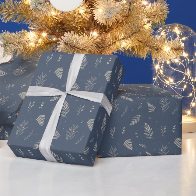 Eisblau | Winter Laurel Muster Wrapping Paper Geschenkpapier (Feiertage)