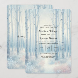 Eisblaue Birkenwald-Hochzeit Einladung