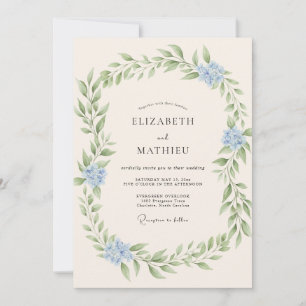 Eisblaue Blättrige Hochzeit Einladung