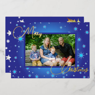 Eisblaue Familienfoto-Weihnachtsgrüße Folien Feiertagskarte