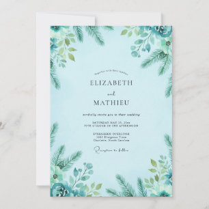 Eisblaue Fichten-Eukalyptus-Hochzeit Einladung