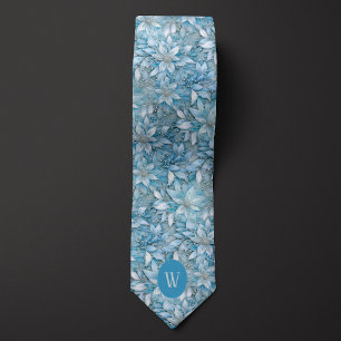 Eisblaue Floralmonogramm-Halsbinde Krawatte