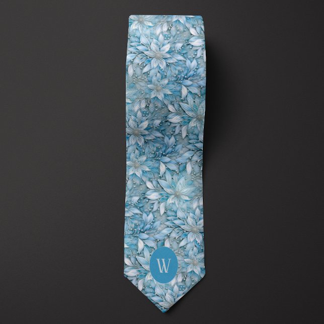 Eisblaue Floralmonogramm-Halsbinde Krawatte (Von Creator hochgeladen)