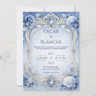 Eisblaue Kristallrosenrahmen-Hochzeit Einladung