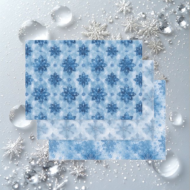 Eisblaue Märchen-Winter-Schneeflocken-Dekoupage Geschenkpapier Set (Ice Blue Fairytale Winter Snowflakes Decoupage Wrapping Paper Sheets)