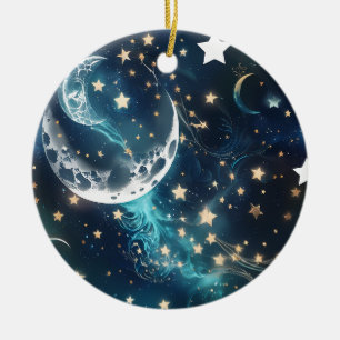 Eisblaue Mondphasen Keramik Ornament